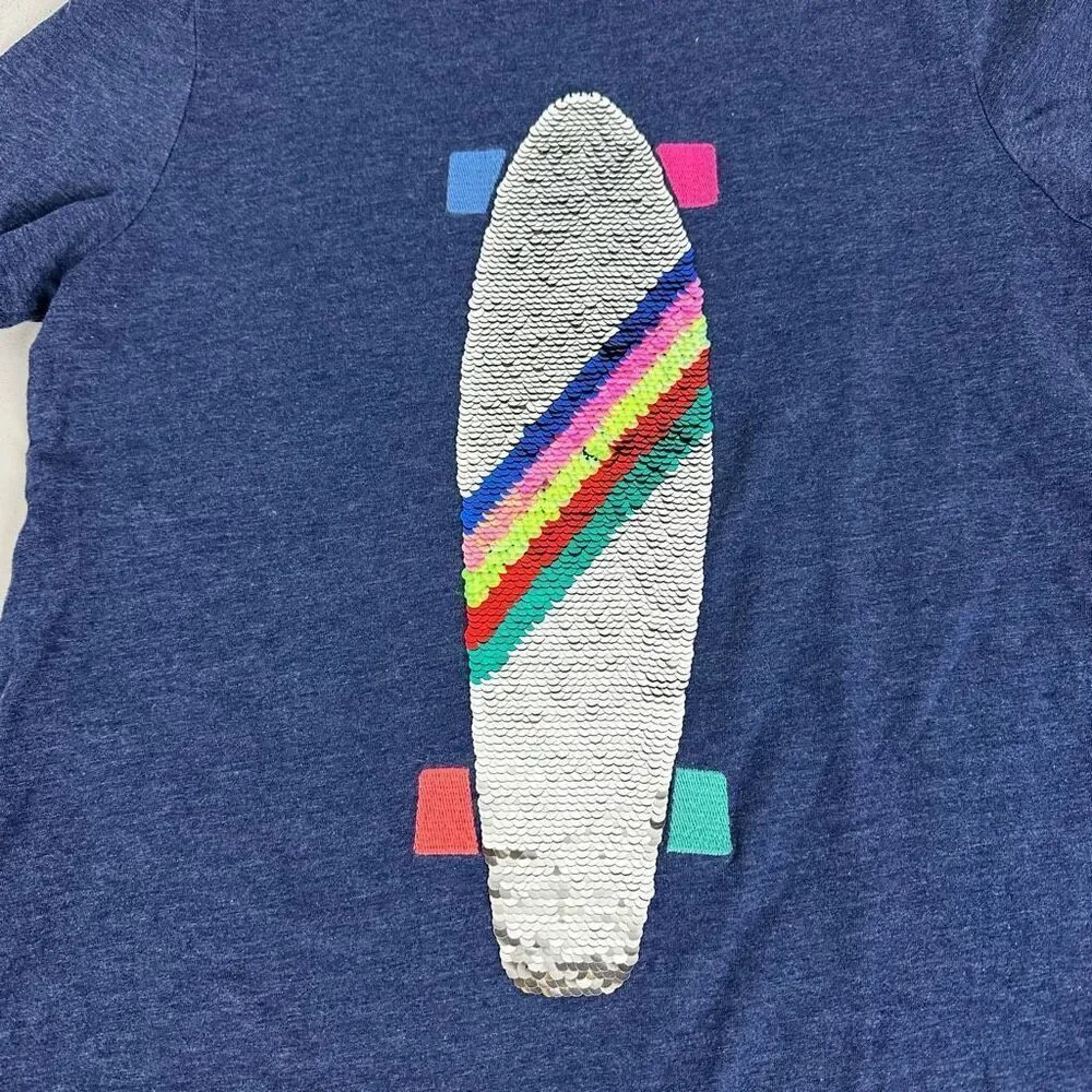 Mini Boden Sequin Skateboard Short Sleeve T-Shirt size 11-12 Years Blue